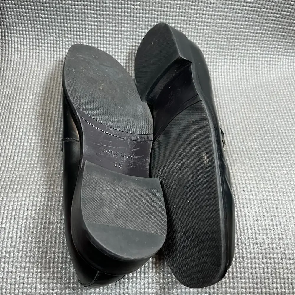 Aston Grey Collection Loafers Mens Size 9.5 Black Leather‎ Buckle Slip On